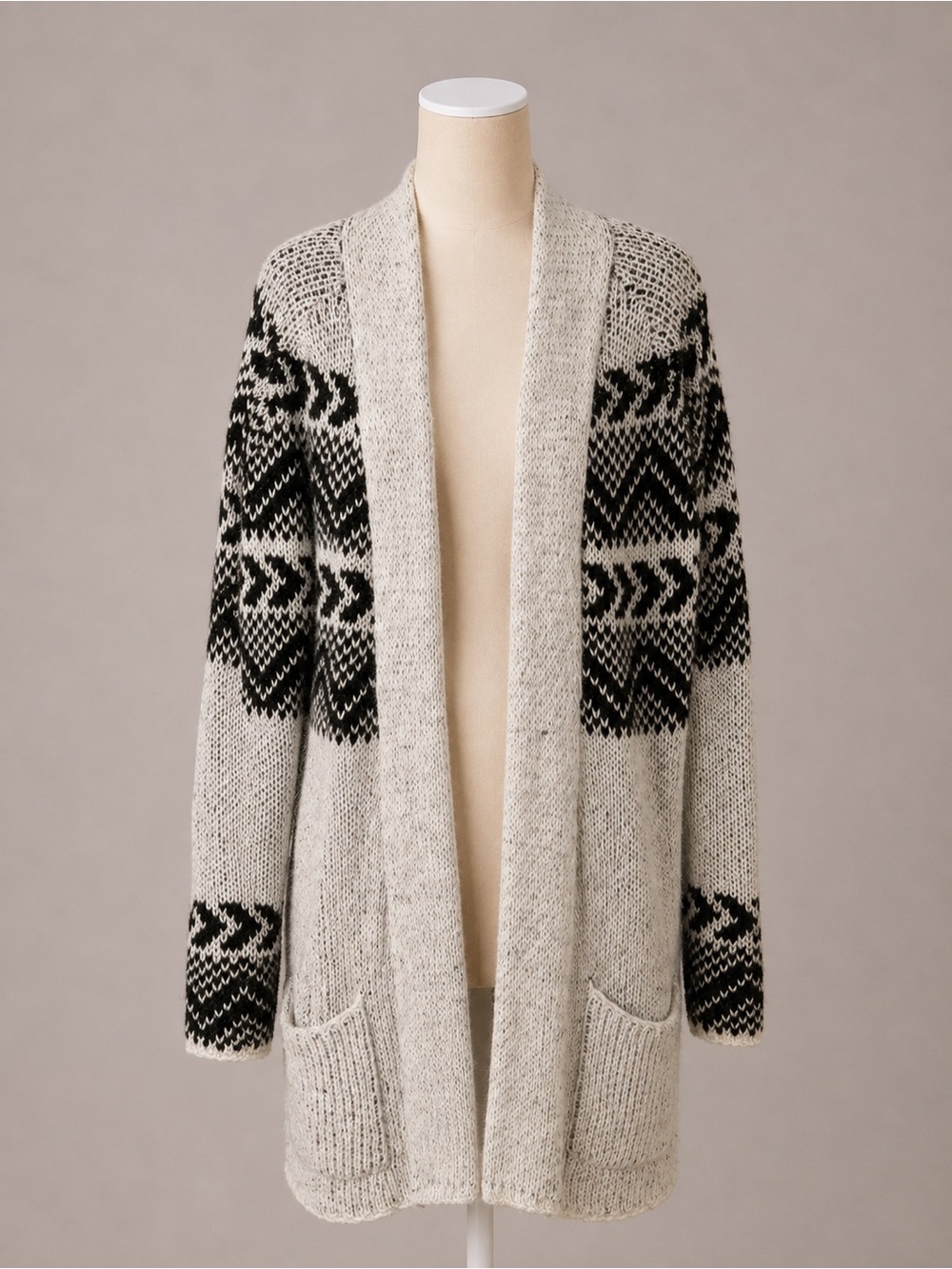 Billabong L Chunky Knit Tribal Open Front Cardigan Sweater Boho Cozy